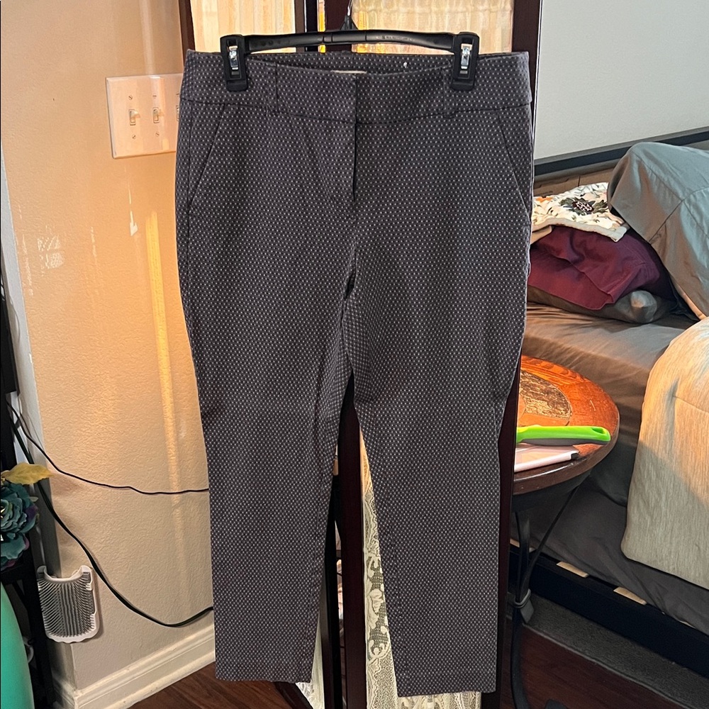 LOFT Gray with Pink/Maroon Microprint Trousers